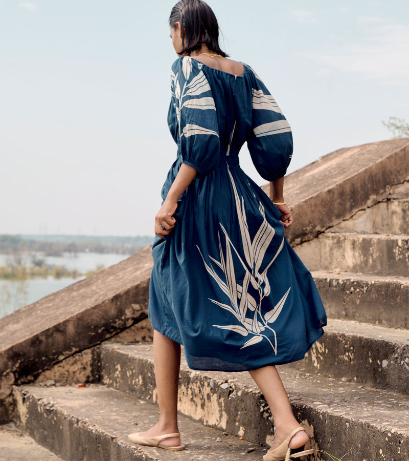 Nightingale dress cotton by Khara Kapas in blue for women in Singapore