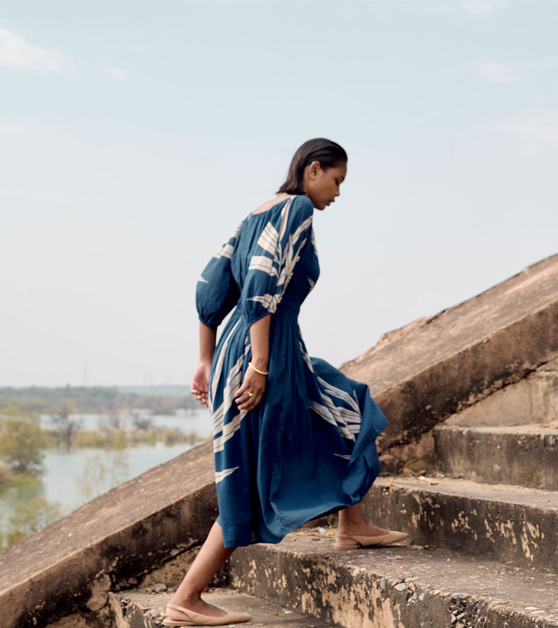 Nightingale dress cotton by Khara Kapas in blue for women in Singapore