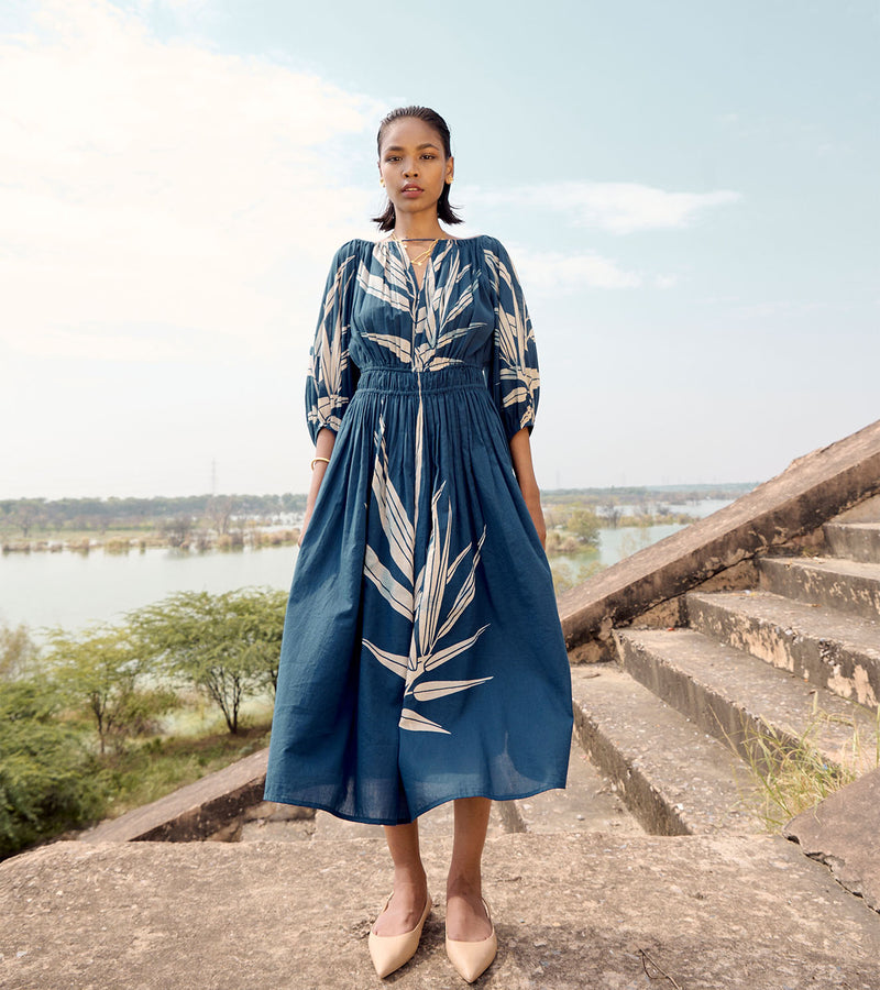 Nightingale dress cotton by Khara Kapas in blue for women in Singapore