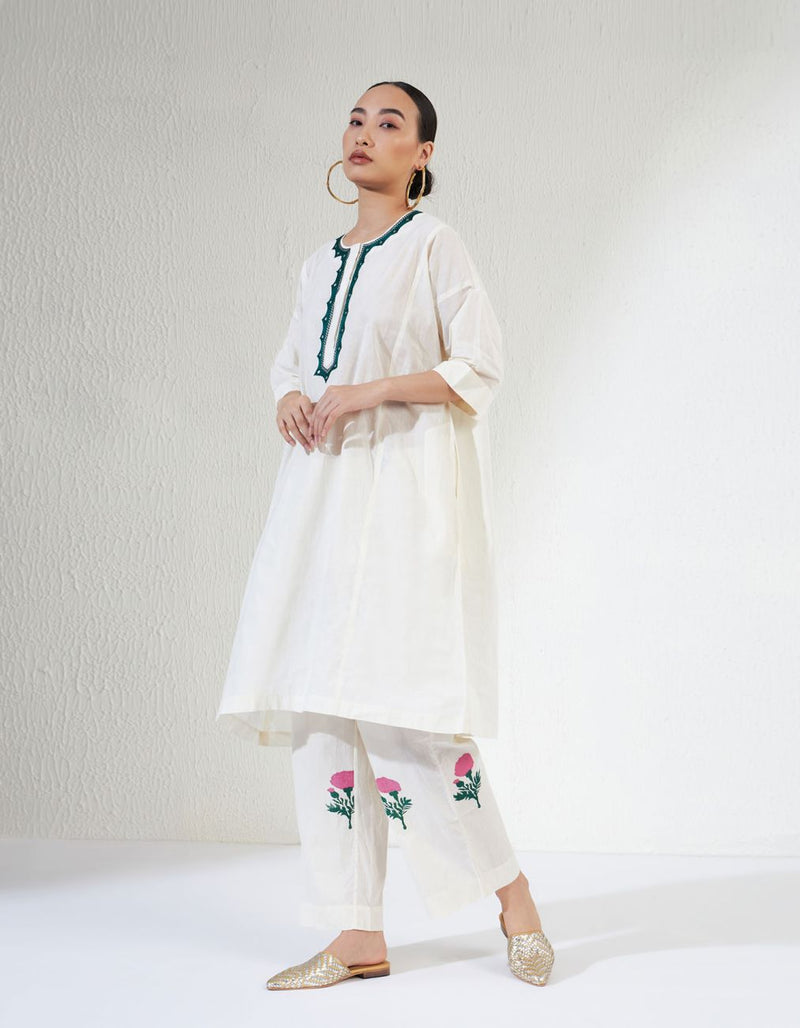 Zara Set cotton Light Kurta Sets by Aavidi in white color for women in Singapore