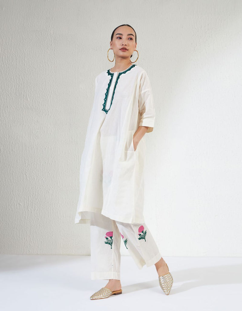 Zara Set cotton Light Kurta Sets by Aavidi in white color for women in Singapore