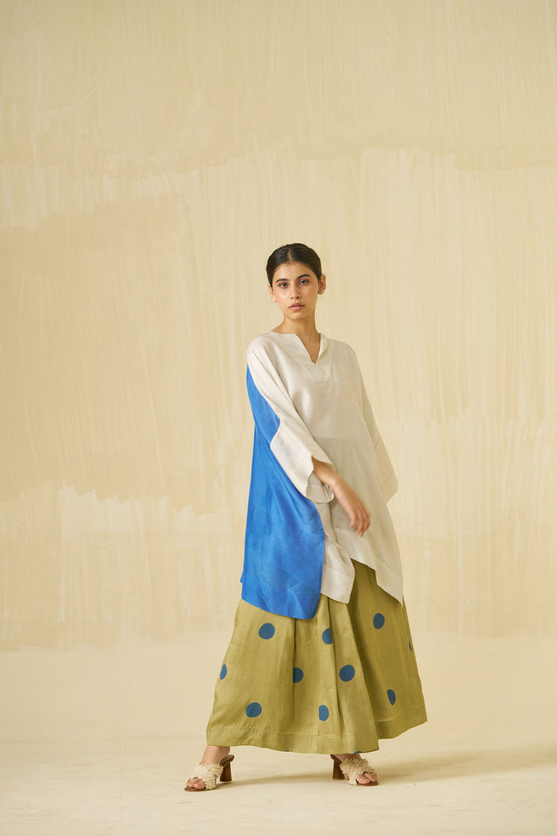 Penguin Skirt-Sage + Sweet pea Blue upada silk skirt by Stoique in sage, sweet pea blue for women in Singapore