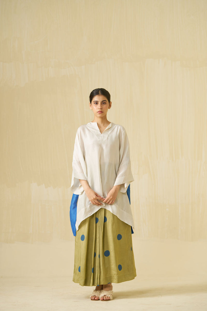 Penguin Skirt-Sage + Sweet pea Blue upada silk skirt by Stoique in sage, sweet pea blue for women in Singapore