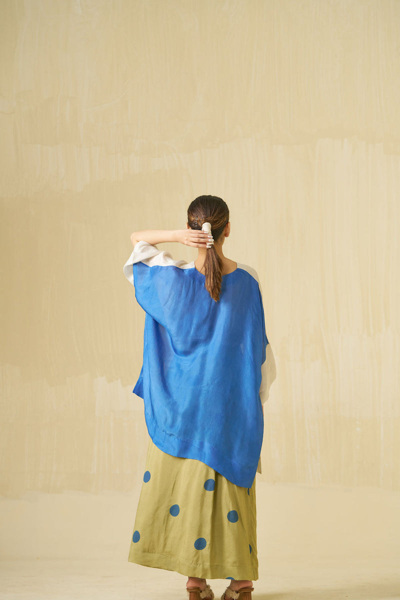 Penguin Skirt-Sage + Sweet pea Blue upada silk skirt by Stoique in sage, sweet pea blue for women in Singapore
