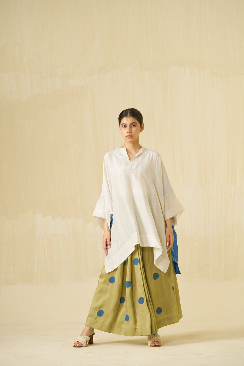 Penguin Top-Silver + Sweet pea blue upada silk top/shirt by Stoique in silver, sweet pea blue for women in Singapore
