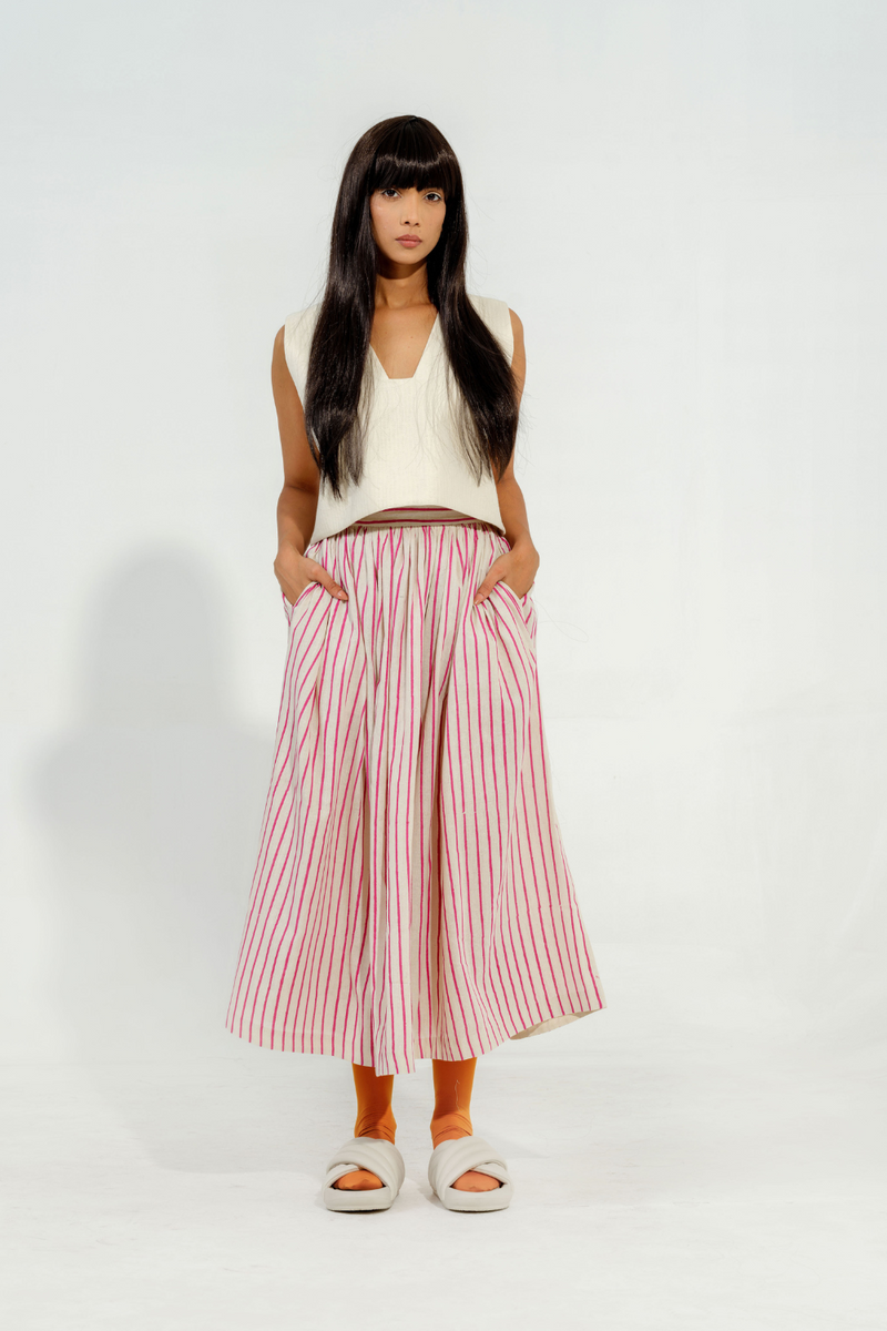 Pepper Skirt cotton muslin skirts by Stoique in natural, pink for women in Singapore