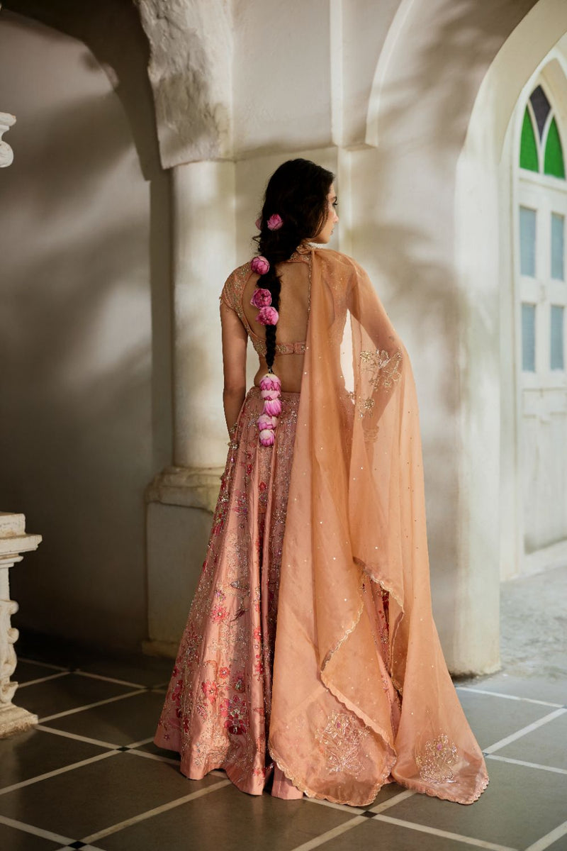 PH-2815 Orin Lehenga Set by Paulmi & Harsh in peach color for women in Singapore