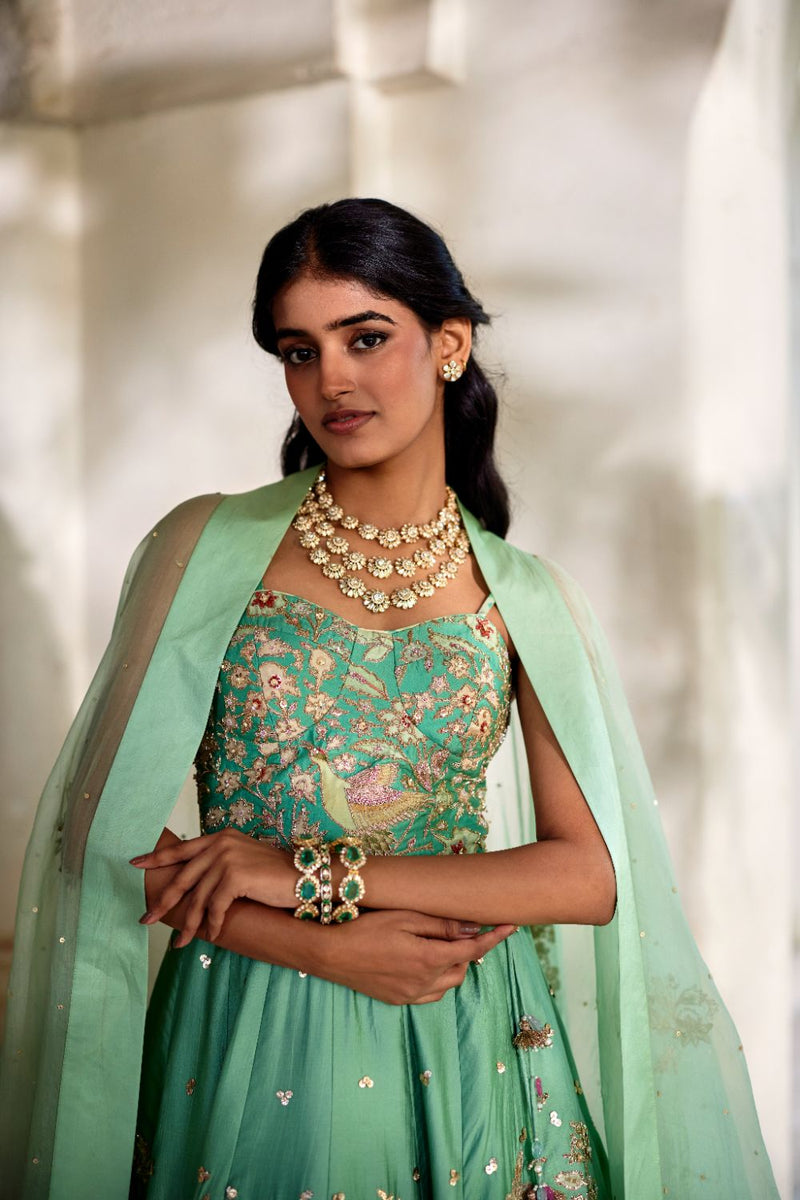PH-2819 Heli Lehenga Set by Paulmi & Harsh in blue color for women in Singapore