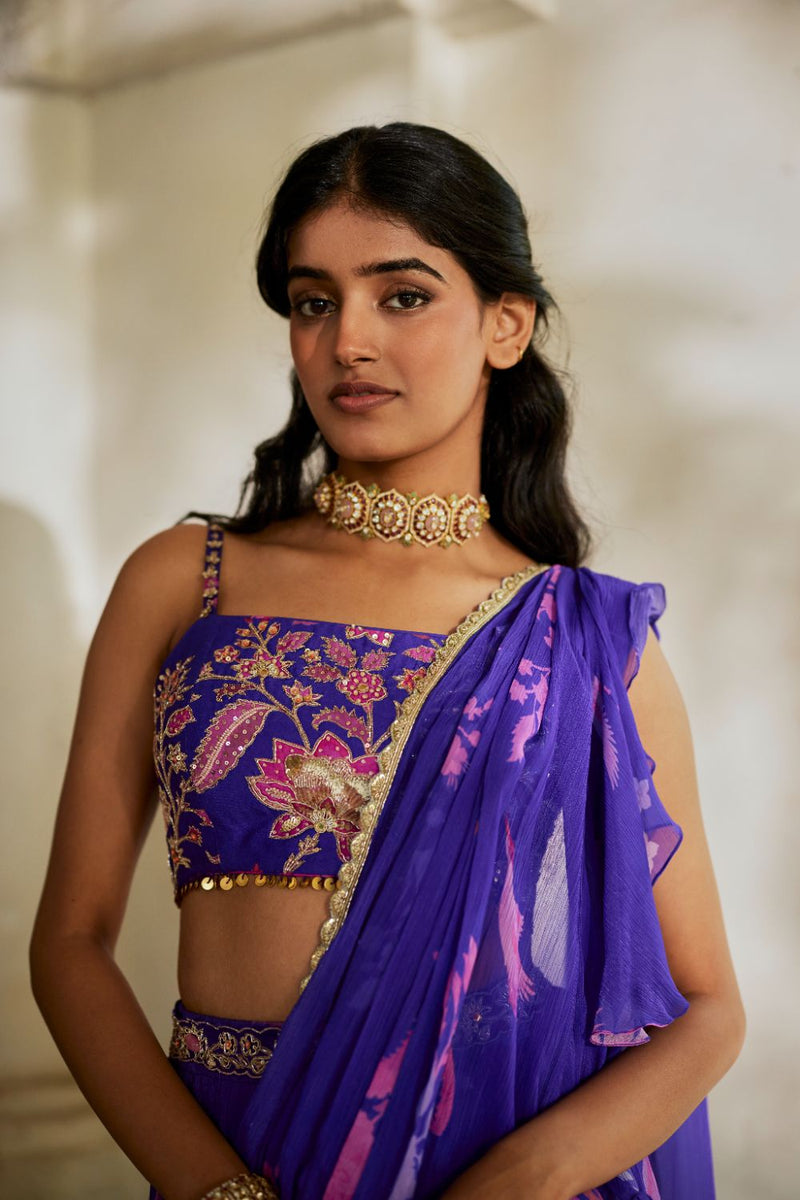 PH-2821 Opal Saree Set – Grape chiffon by Paulmi & Harsh for women in Singapore
