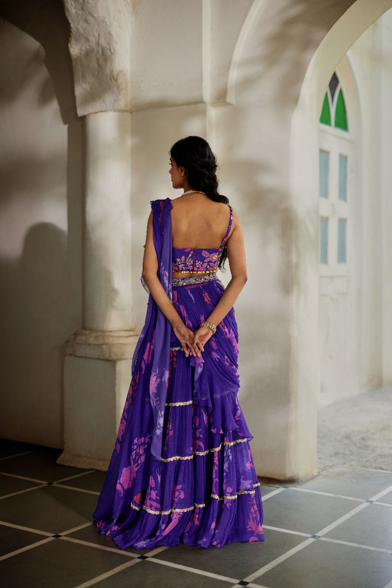 PH-2821 Opal Saree Set – Grape chiffon by Paulmi & Harsh for women in Singapore