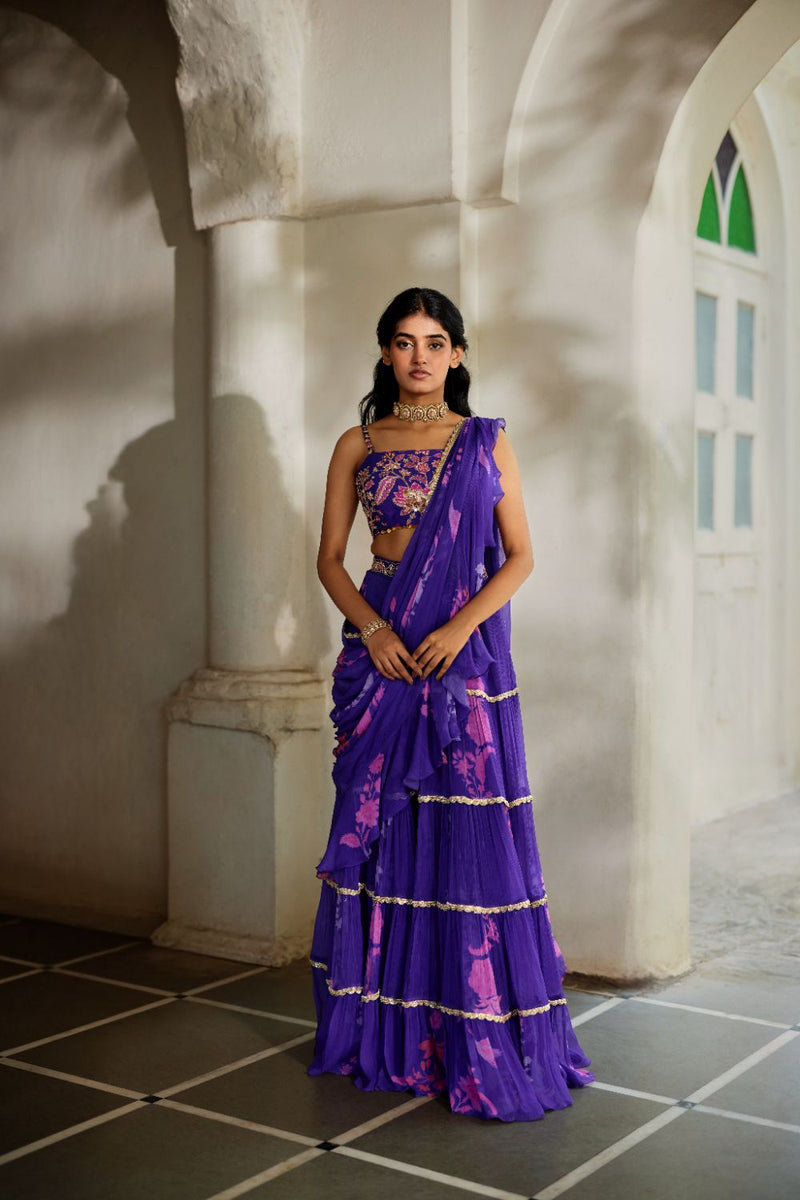 PH-2821 Opal Saree Set – Grape chiffon by Paulmi & Harsh for women in Singapore