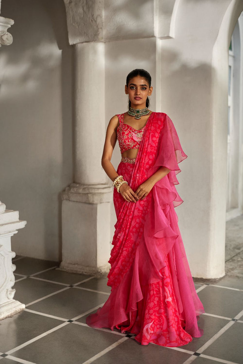 PH-2823 Soli Saree Set by Paulmi & Harsh in pink color for women in Singapore