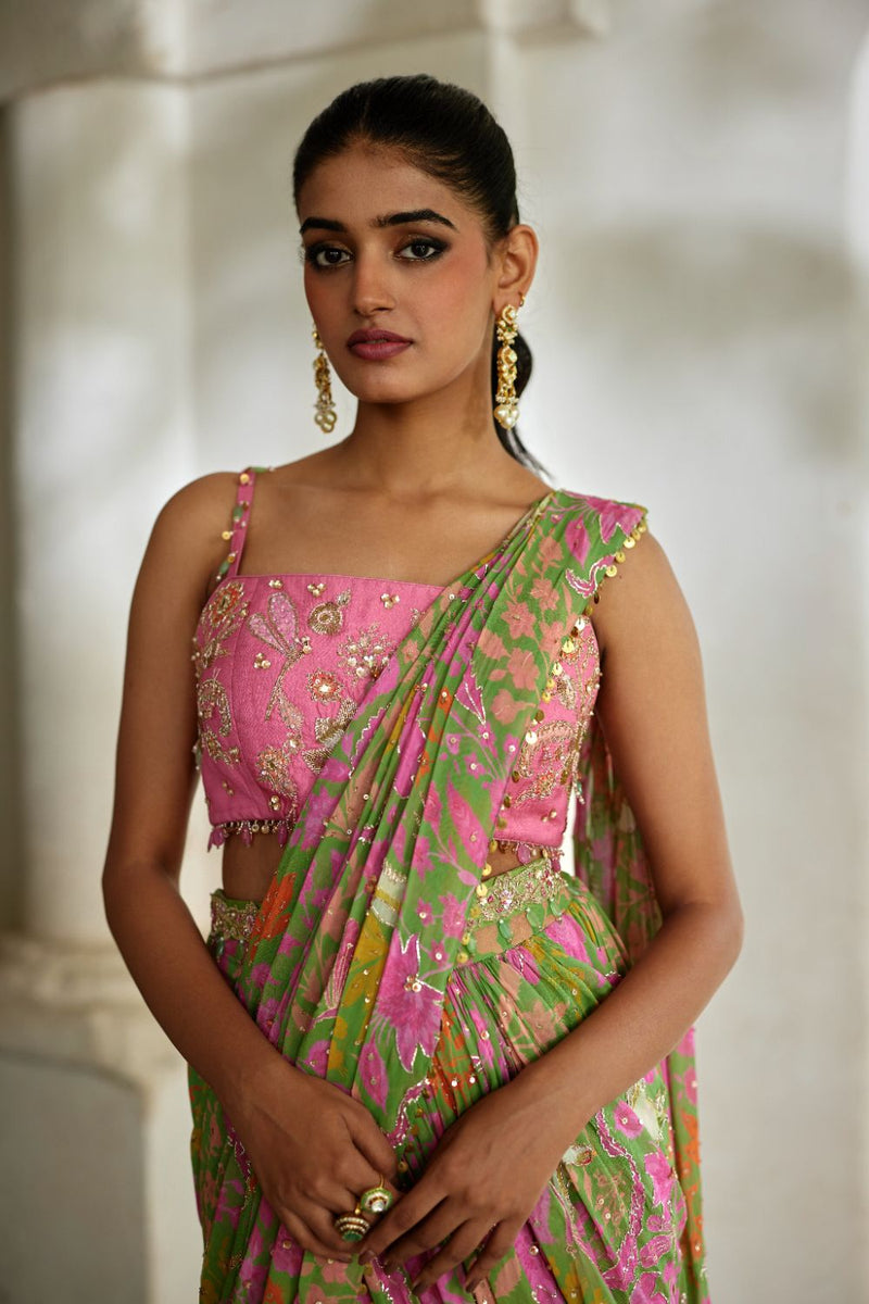 PH-2824 Tala Saree Set georgette by Paulmi & Harsh in green color for women in Singapore