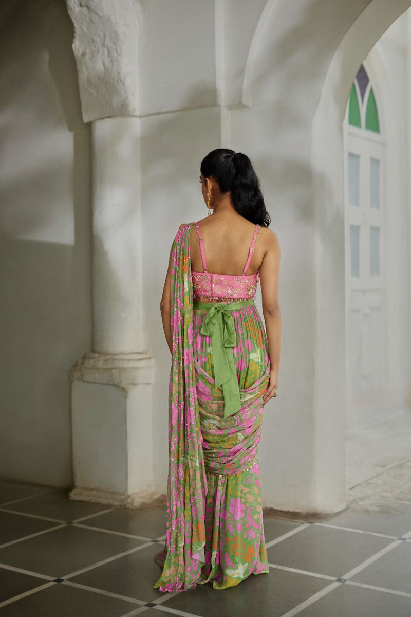 PH-2824 Tala Saree Set georgette by Paulmi & Harsh in green color for women in Singapore