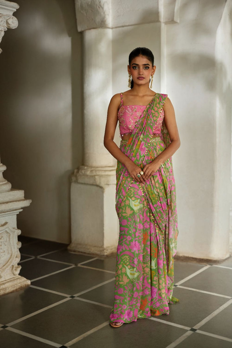 PH-2824 Tala Saree Set georgette by Paulmi & Harsh in green color for women in Singapore