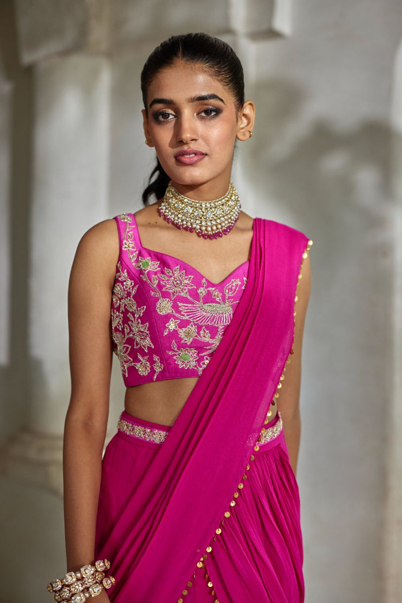 PH-2830 Elin Saree Set georgette by Paulmi & Harsh in pink color for women in Singapore