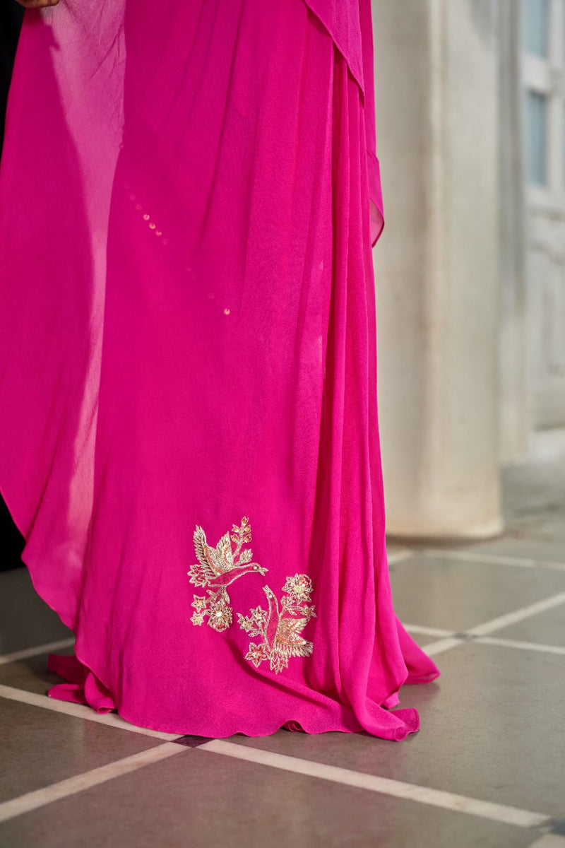 PH-2830 Elin Saree Set georgette by Paulmi & Harsh in pink color for women in Singapore