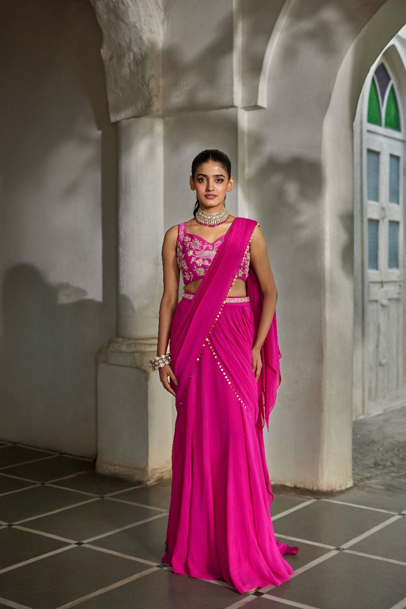 PH-2830 Elin Saree Set georgette by Paulmi & Harsh in pink color for women in Singapore