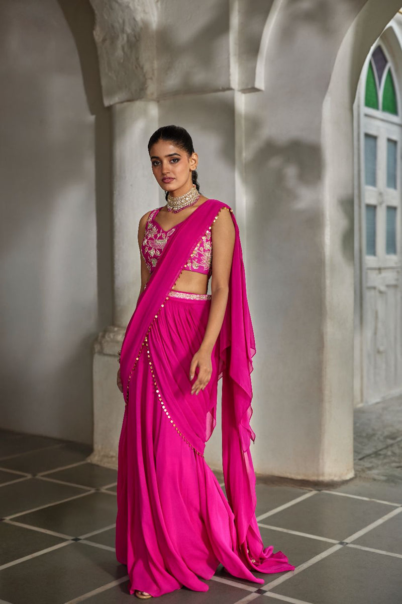 PH-2830 Elin Saree Set georgette by Paulmi & Harsh in pink color for women in Singapore