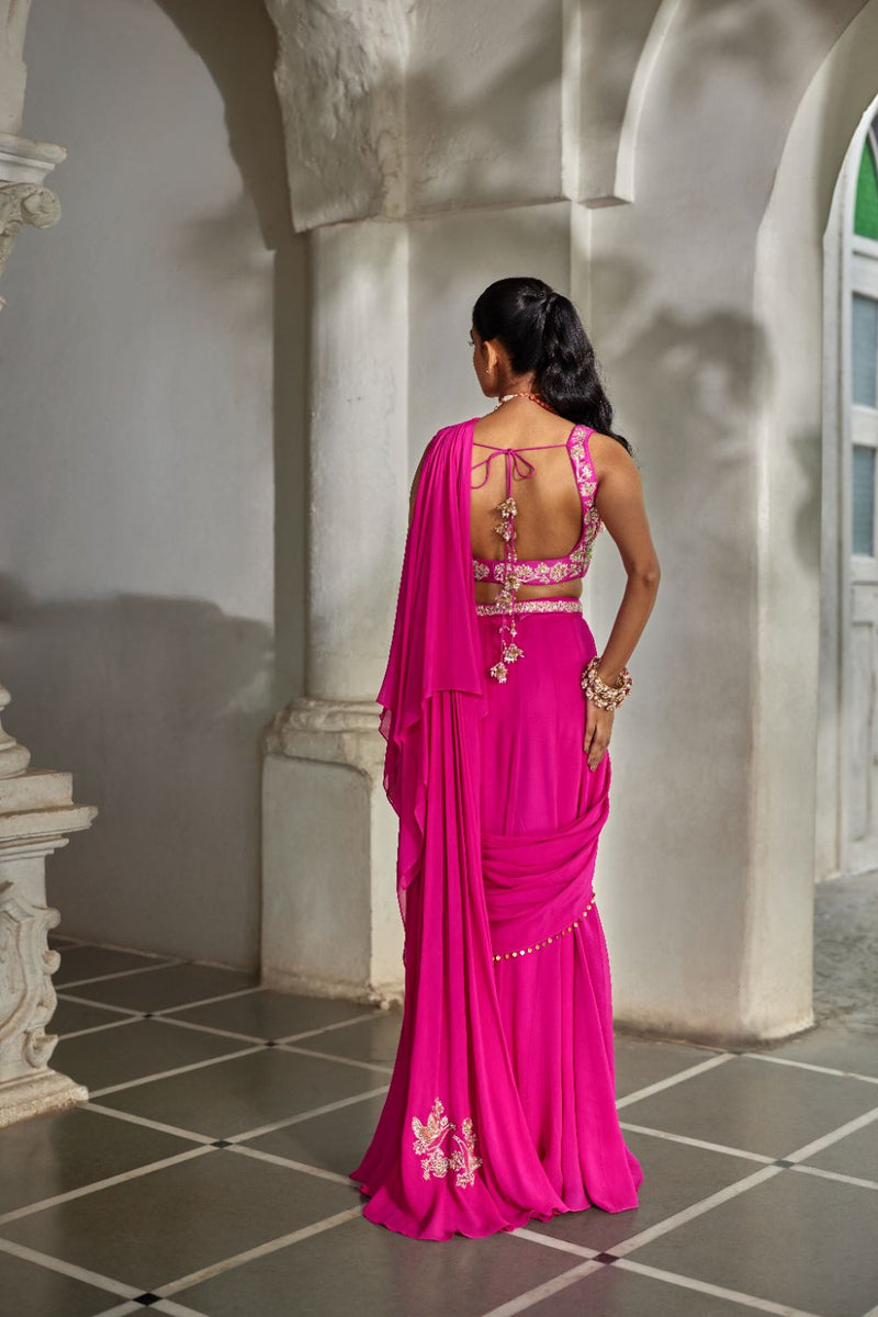 PH-2830 Elin Saree Set georgette by Paulmi & Harsh in pink color for women in Singapore