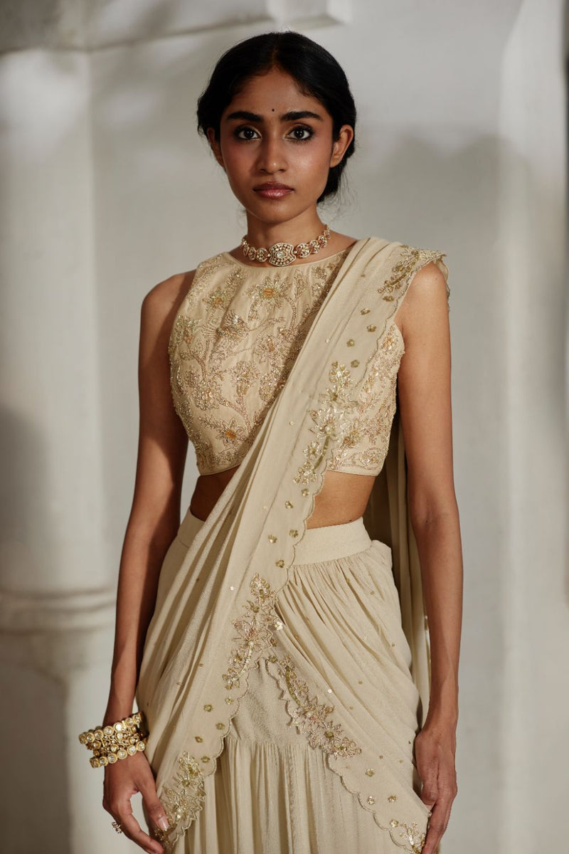 PH-2831 Eris Saree Set georgette by Paulmi & Harsh in ivory color for women in Singapore