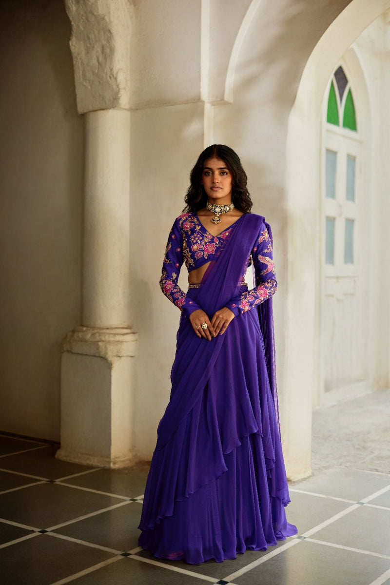 PH-2833 Lithi Saree Set chiffon by Paulmi & Harsh for women in Singapore