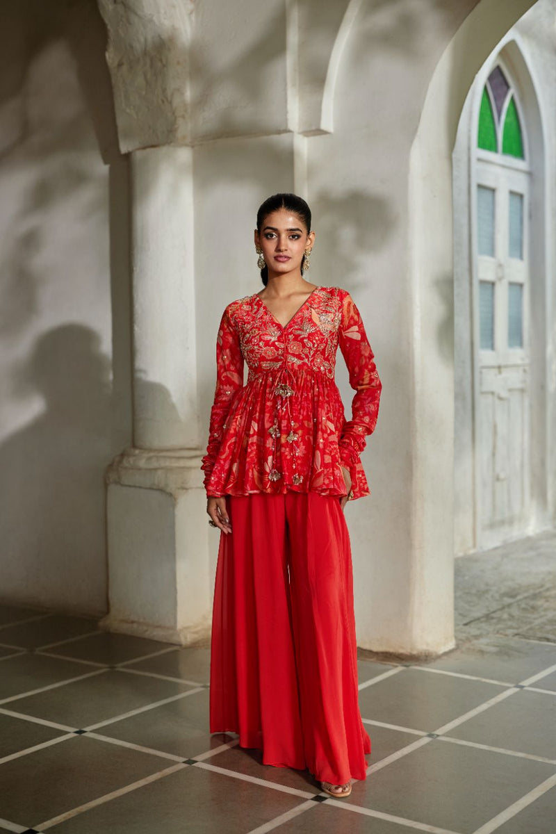 PH-2839 Noci Peplum Set by Paulmi & Harsh in red color for women in Singapore