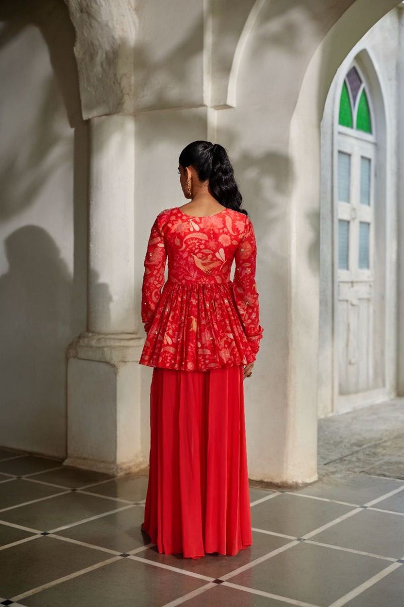 PH-2839 Noci Peplum Set by Paulmi & Harsh in red color for women in Singapore