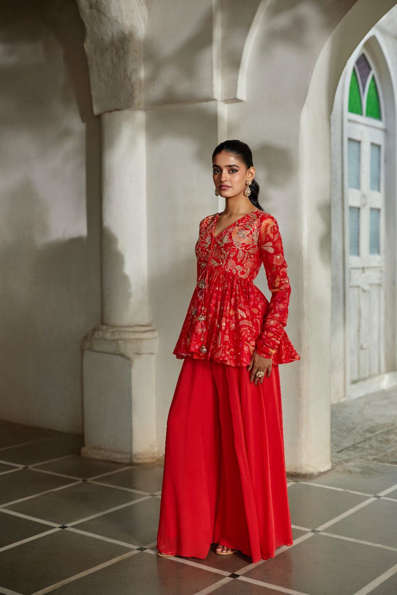 PH-2839 Noci Peplum Set by Paulmi & Harsh in red color for women in Singapore