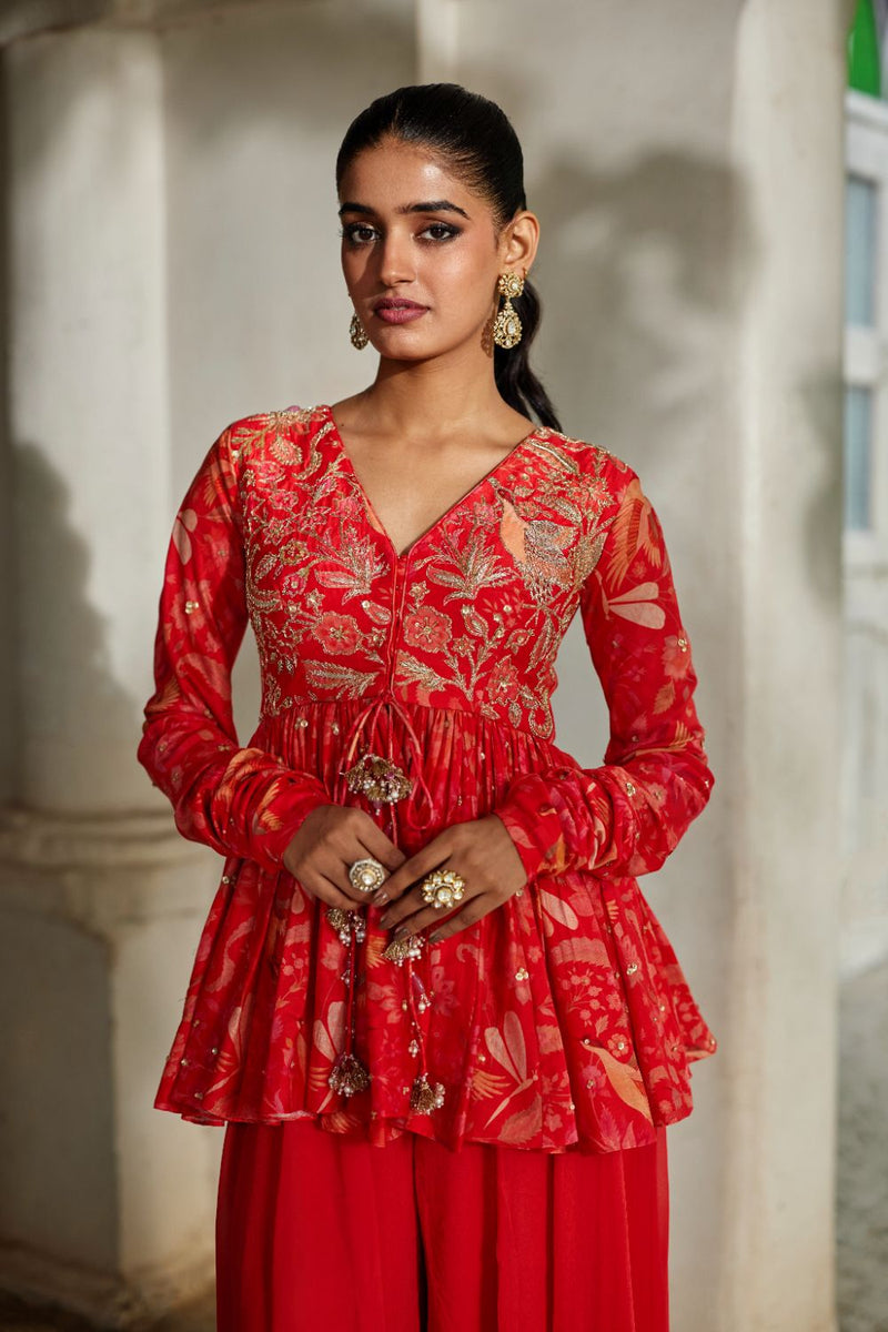 PH-2839 Noci Peplum Set by Paulmi & Harsh in red color for women in Singapore