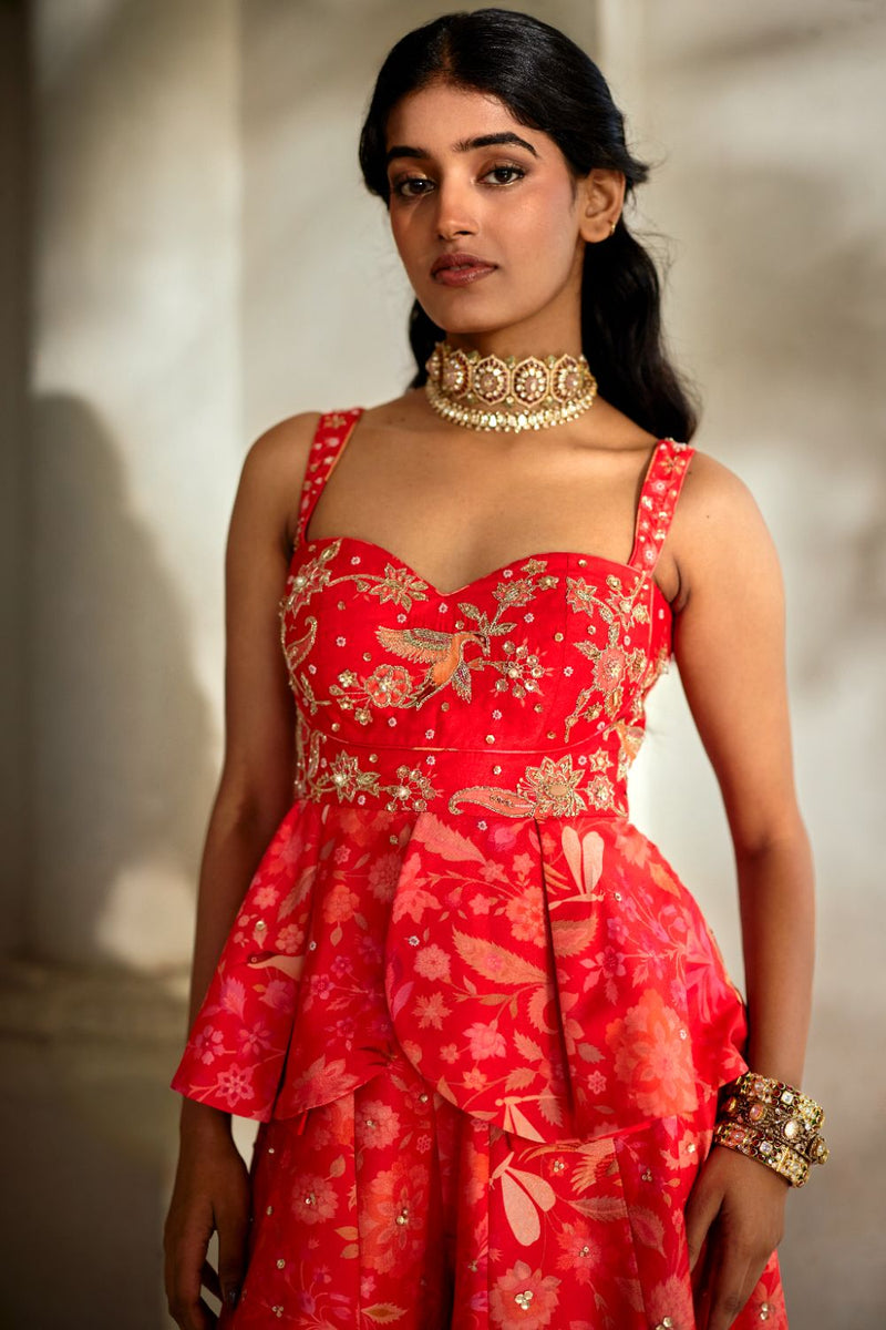 PH-2840 NYX Peplum Set by Paulmi & Harsh in red color for women in Singapore