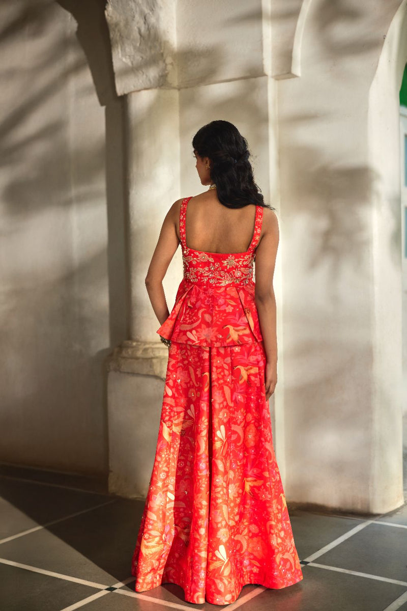 PH-2840 NYX Peplum Set by Paulmi & Harsh in red color for women in Singapore