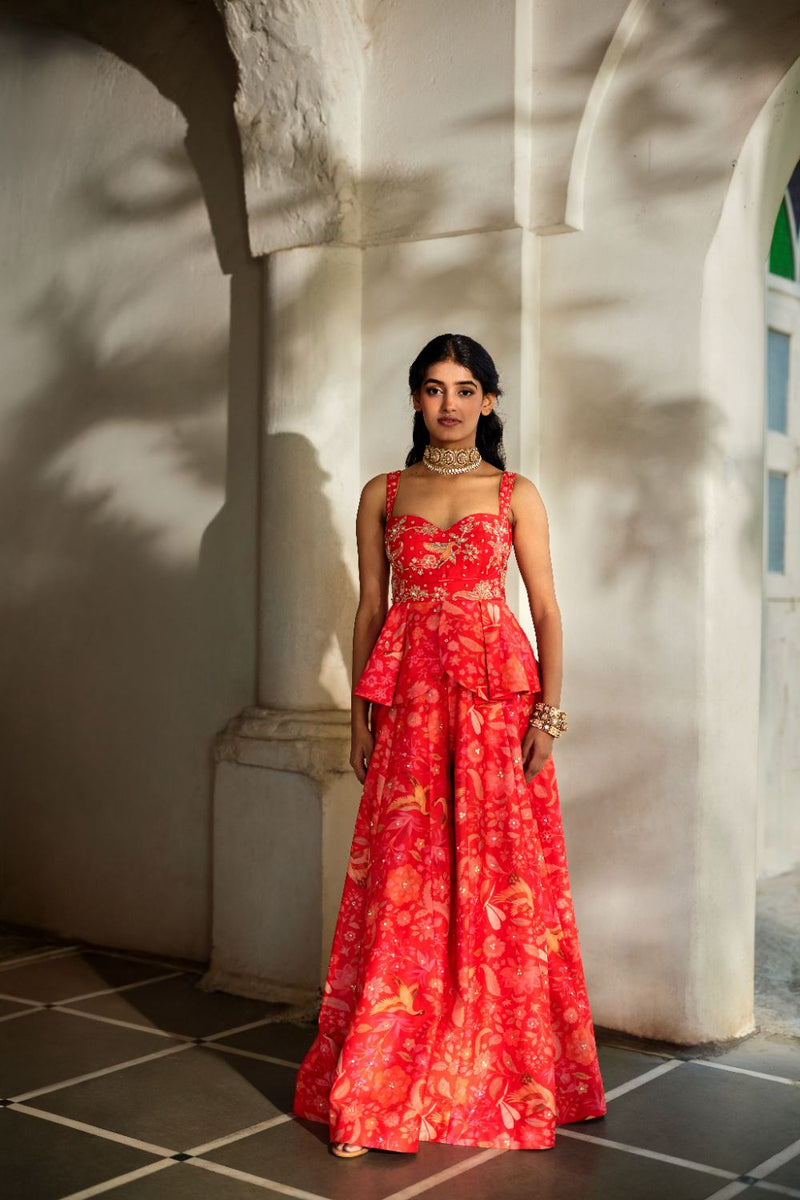 PH-2840 NYX Peplum Set by Paulmi & Harsh in red color for women in Singapore