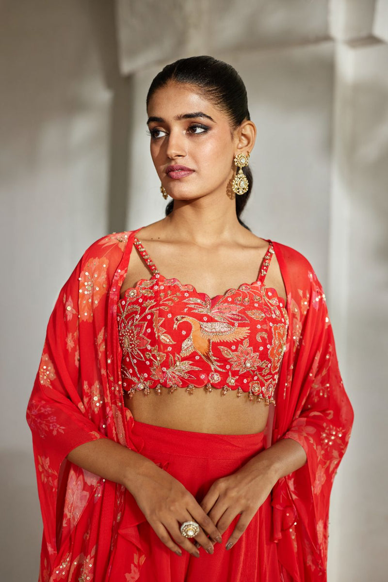 PH-2853 Nunu Jacket Palazzo Set by Paulmi & Harsh in red color for women in Singapore