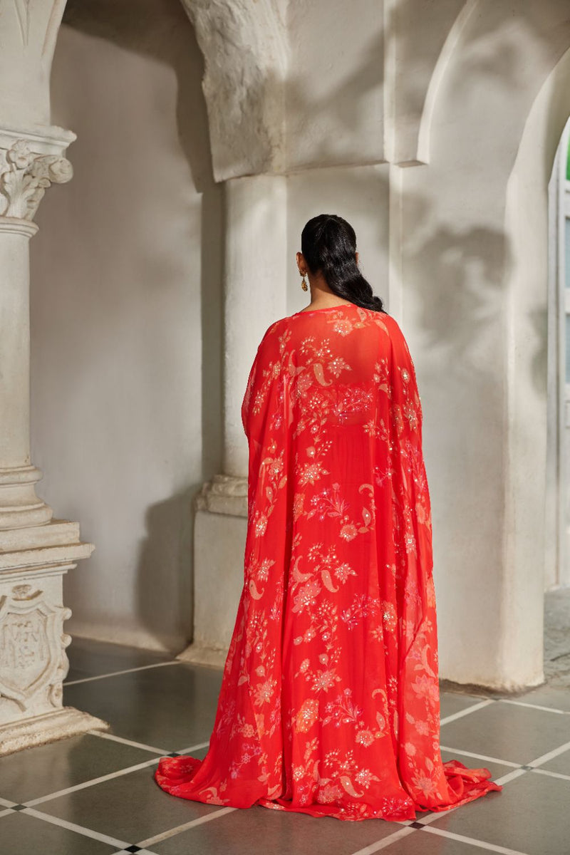 PH-2853 Nunu Jacket Palazzo Set by Paulmi & Harsh in red color for women in Singapore