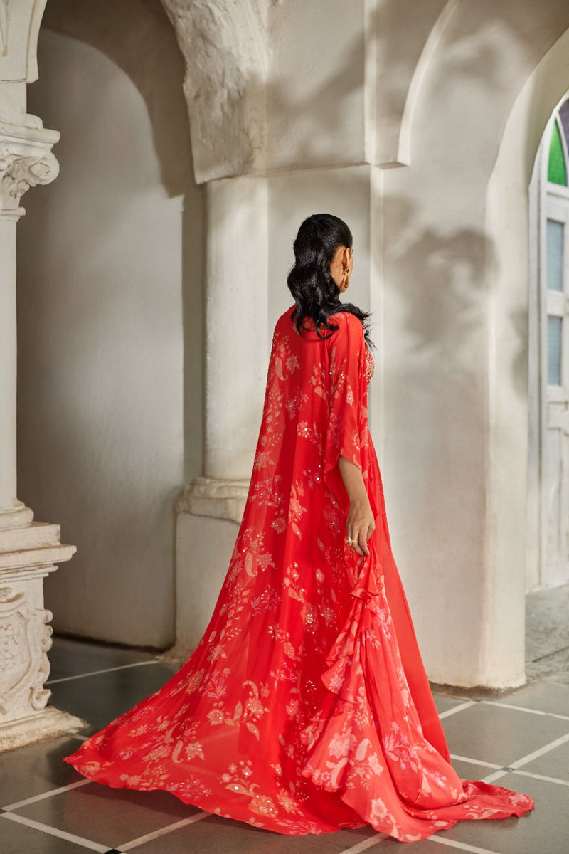 PH-2853 Nunu Jacket Palazzo Set by Paulmi & Harsh in red color for women in Singapore
