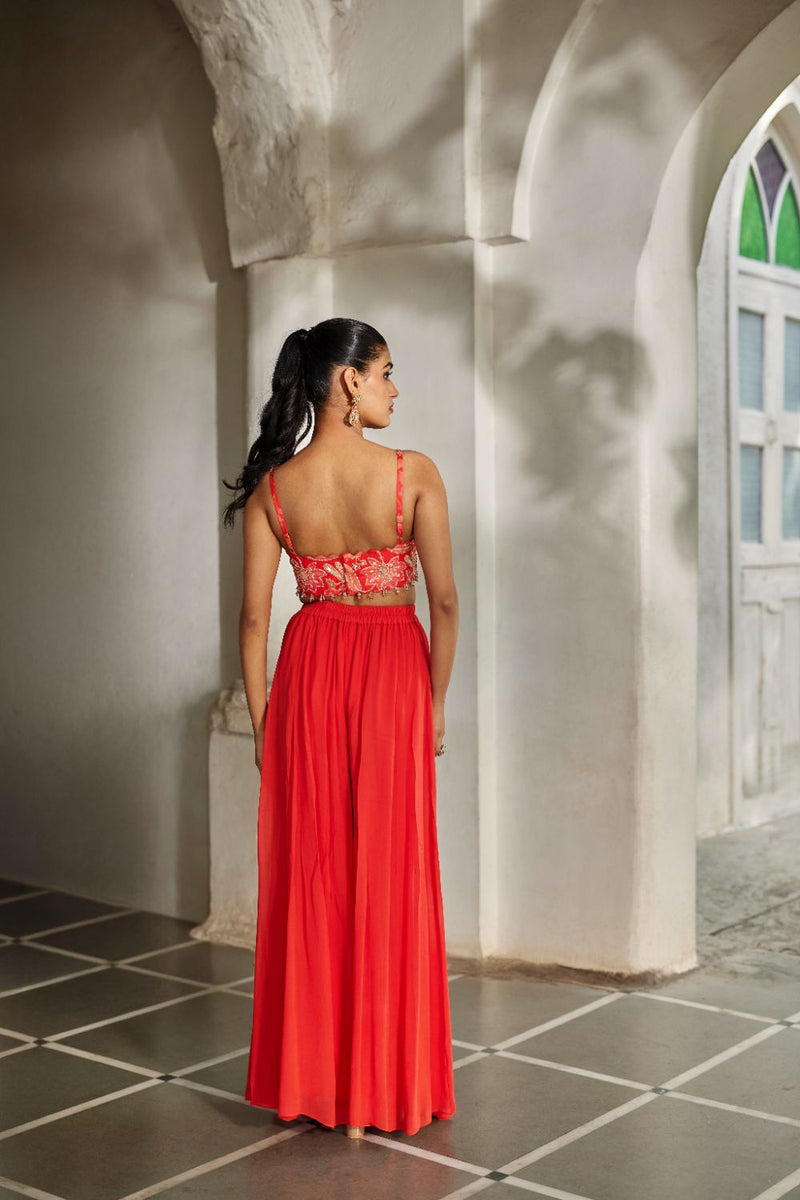 PH-2853 Nunu Jacket Palazzo Set by Paulmi & Harsh in red color for women in Singapore