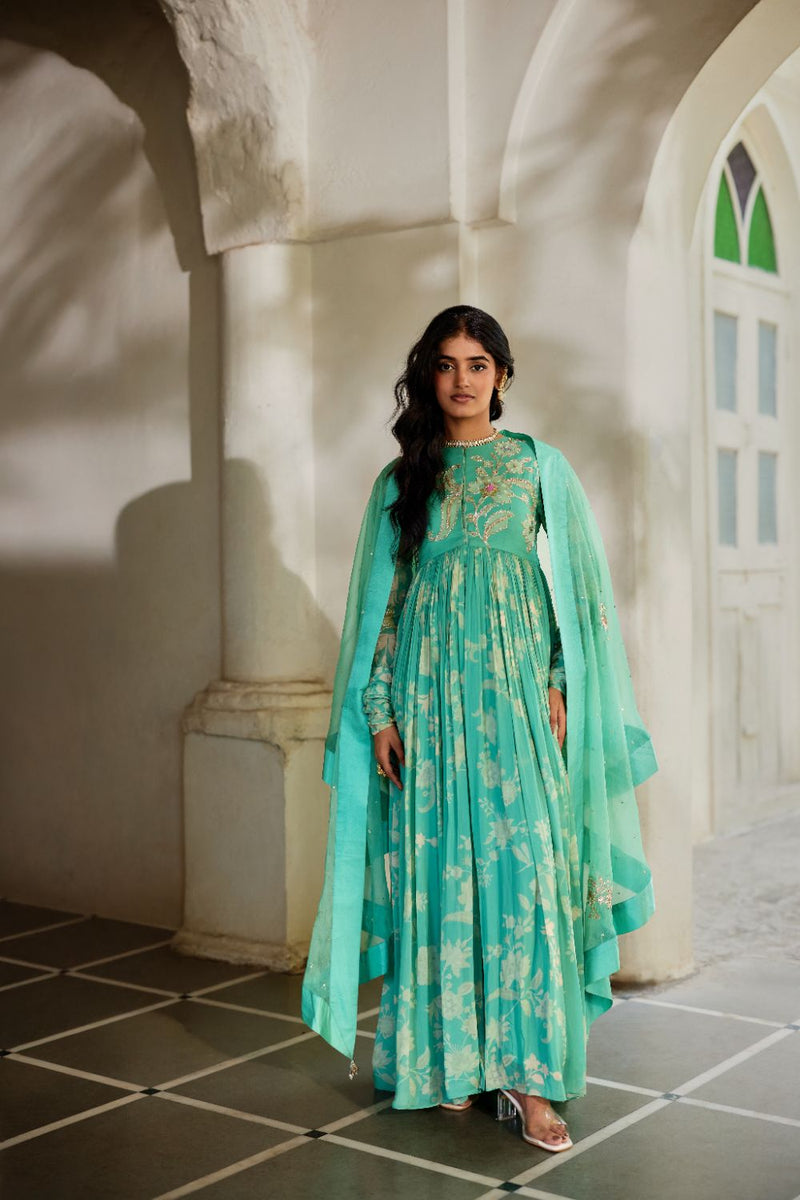 PH-2855 Moa Anarkali Set georgette by Paulmi & Harsh in blue color for women in Singapore