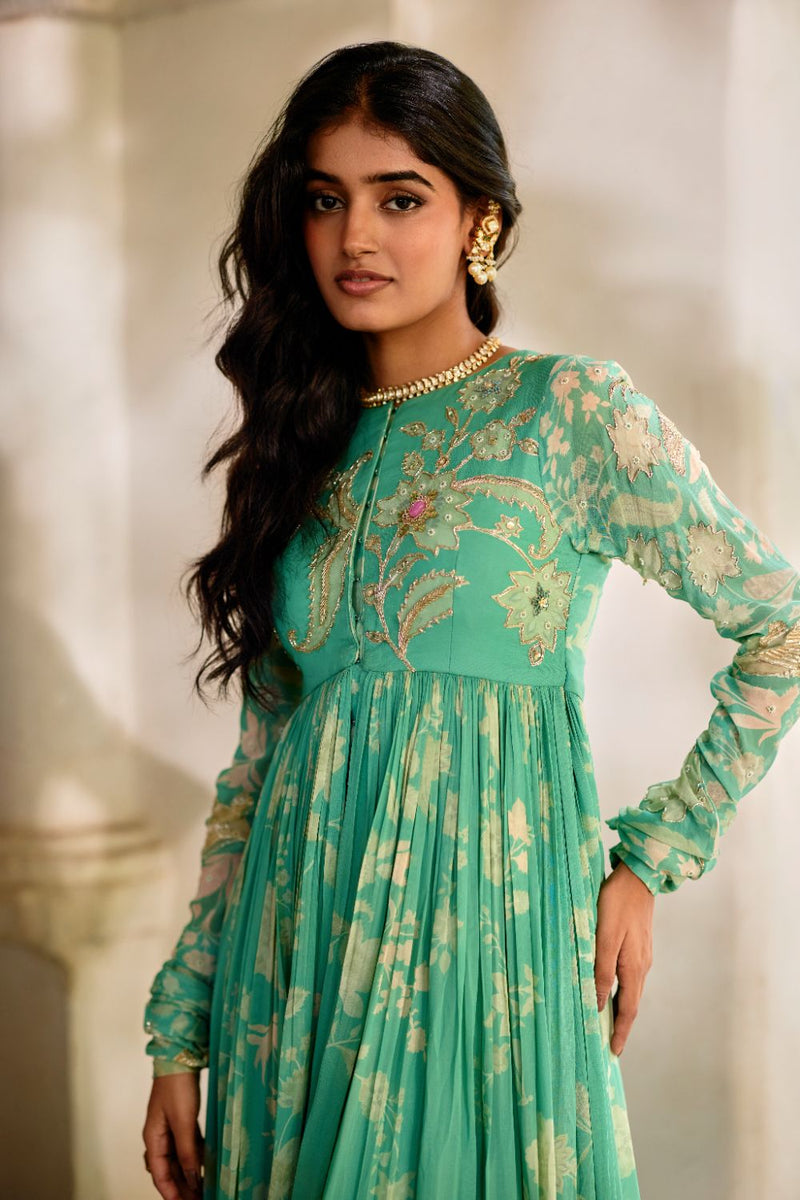 PH-2855 Moa Anarkali Set georgette by Paulmi & Harsh in blue color for women in Singapore