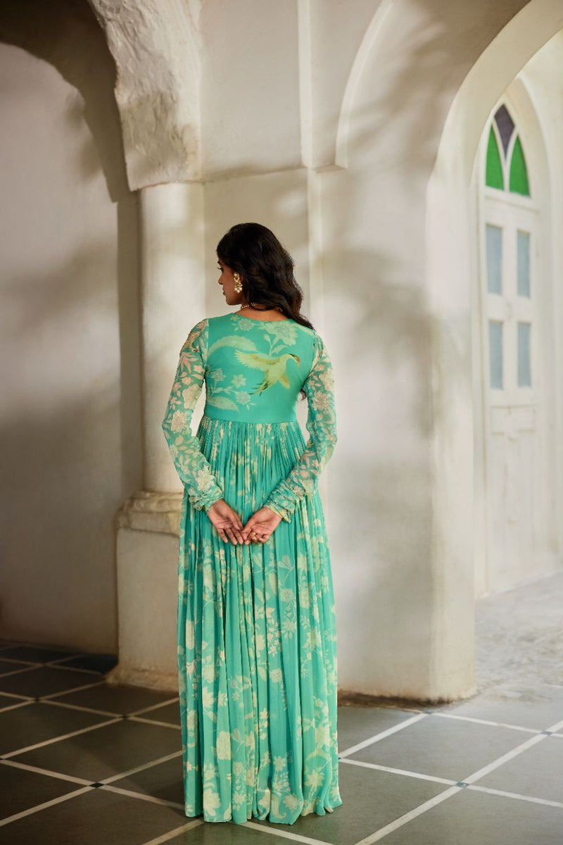 PH-2855 Moa Anarkali Set georgette by Paulmi & Harsh in blue color for women in Singapore