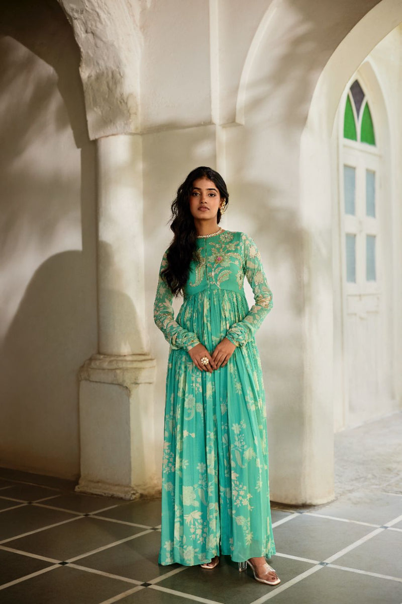 PH-2855 Moa Anarkali Set georgette by Paulmi & Harsh in blue color for women in Singapore
