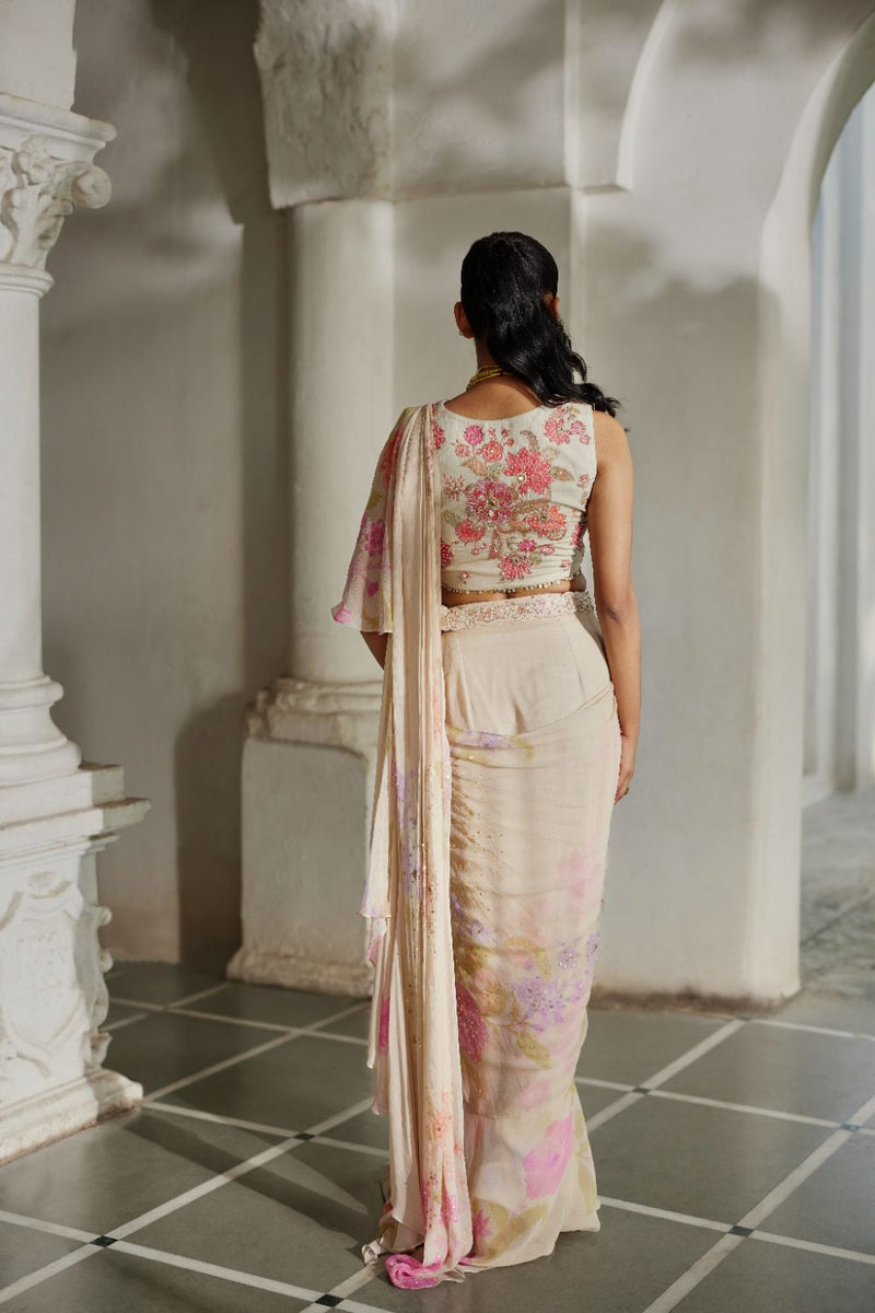 PH-2866 Ceres Saree Set chiffon by Paulmi & Harsh in ivory color for women in Singapore