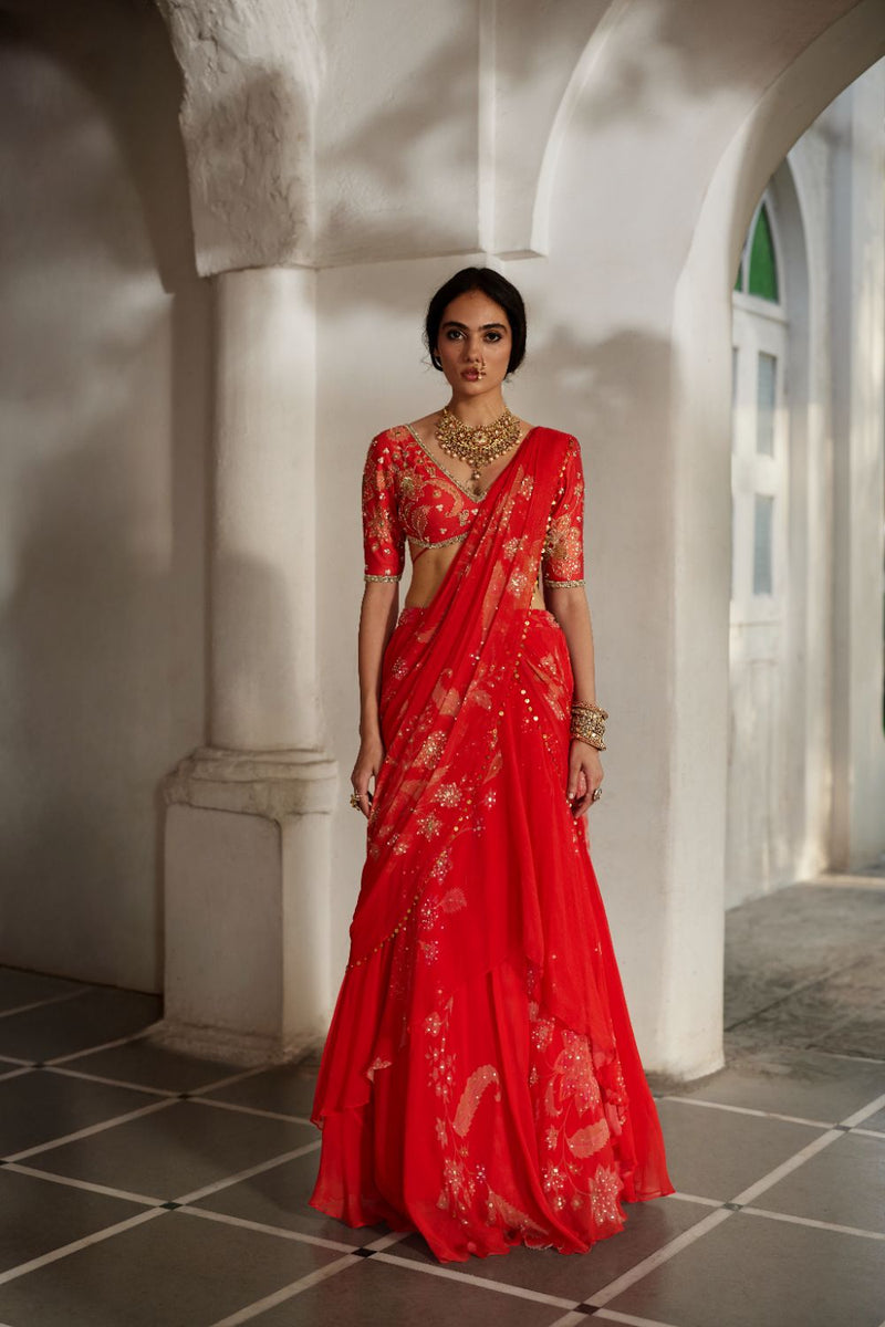 PH-2869 Lia Saree Set by Paulmi & Harsh in red color for women in Singapore