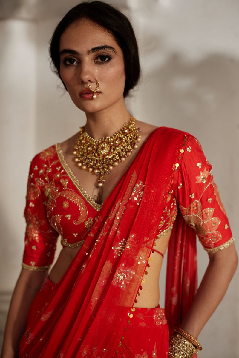 PH-2869 Lia Saree Set by Paulmi & Harsh in red color for women in Singapore