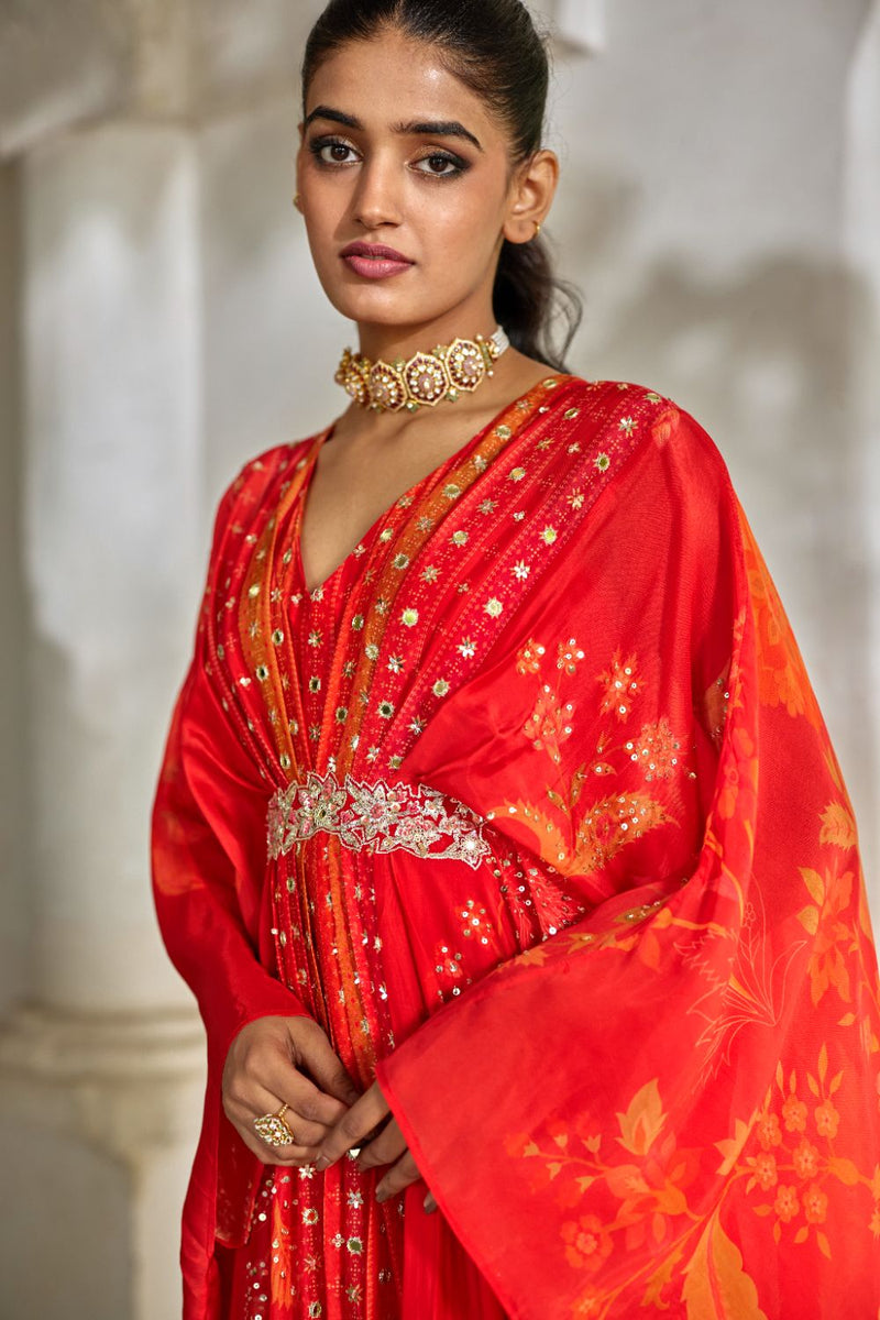 PH-2897 Elin Kaftan organza by Paulmi & Harsh in red color for women in Singapore