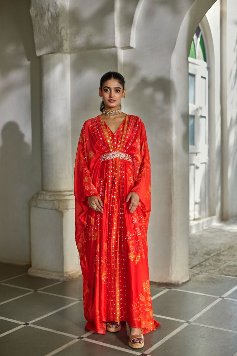 PH-2897 Elin Kaftan organza by Paulmi & Harsh in red color for women in Singapore