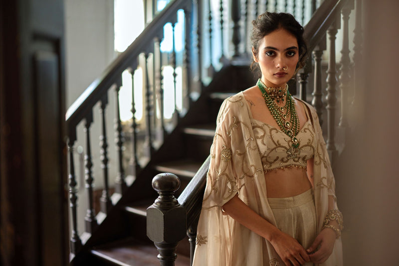 PH-3104 Aira Cape Palazzo Set organza by Paulmi & Harsh for women in Singapore
