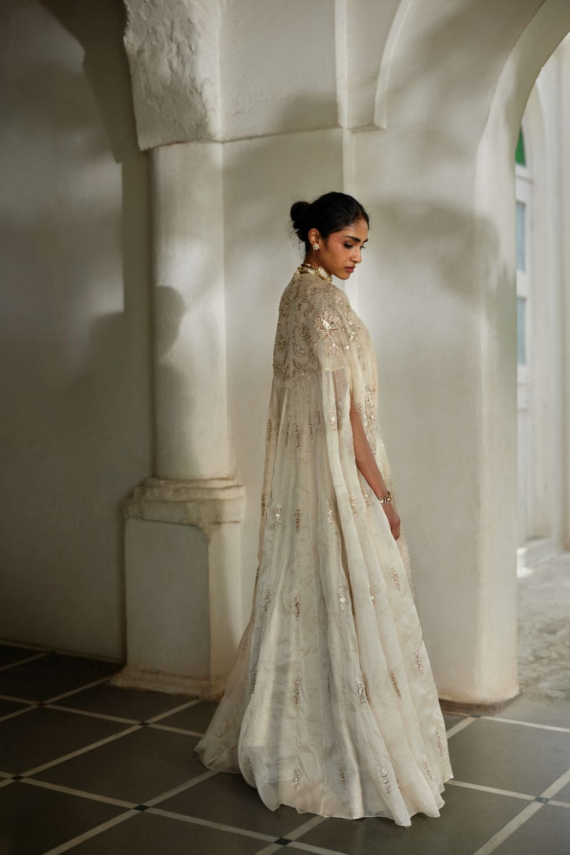 PH-3109 Lumi Cape Anarkali Set by Paulmi & Harsh in ivory color for women in Singapore
