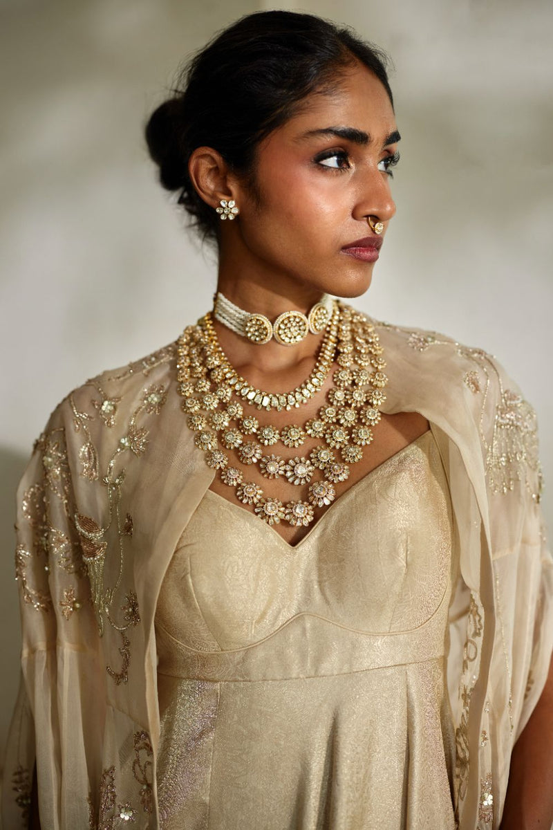 PH-3109 Lumi Cape Anarkali Set by Paulmi & Harsh in ivory color for women in Singapore
