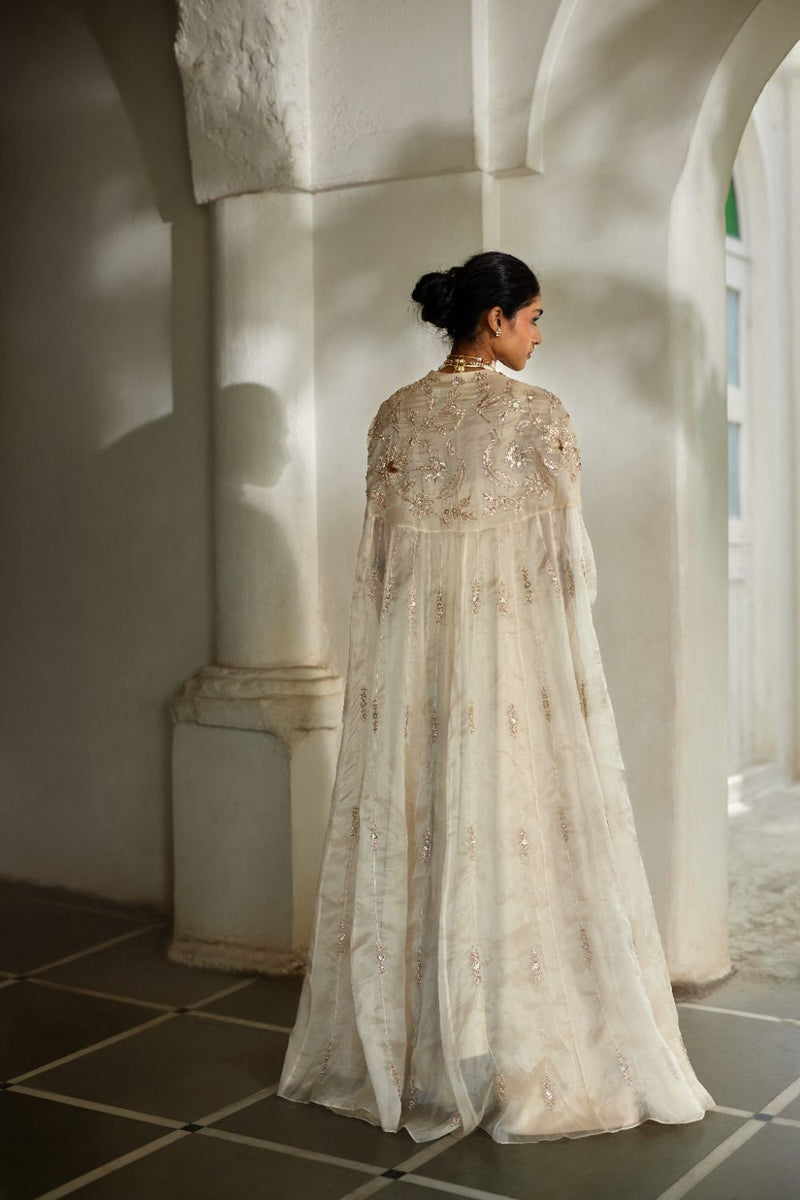 PH-3109 Lumi Cape Anarkali Set by Paulmi & Harsh in ivory color for women in Singapore